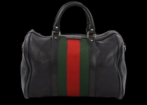 Gucci Vintage Web Boston Bag Satchel Medium Black