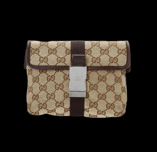 Gucci Waist Pouch GG Supreme Flap Buckle Beige