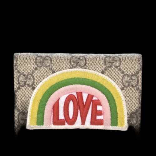 Gucci Card Case Wallet GG Supreme Rainbow Beige/Hibiscus Red