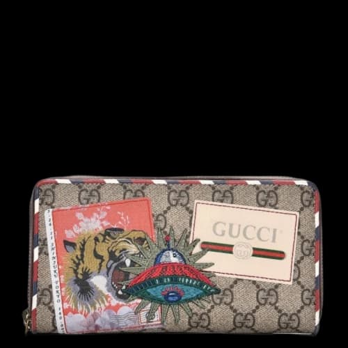 Gucci Zip Around Wallet Monogram GG Supreme Embroidered Red/White/Brown/Green