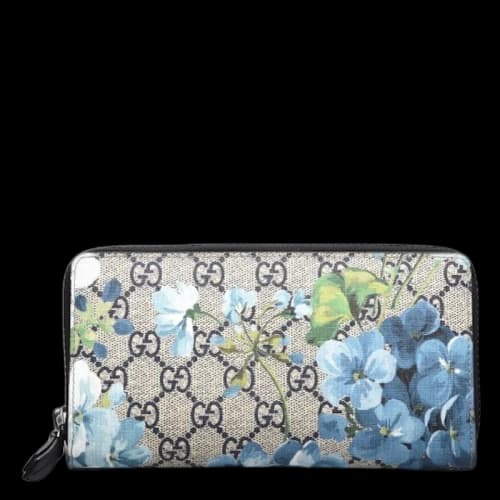 Gucci Zippy Wallet Blue Blooms Silver-Tone Large Beige/Ebony