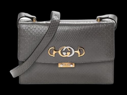Gucci Zumi Shibuya Small Snakeskin Embossed Bag Gray