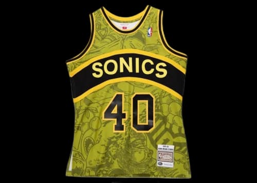 Hebru Brantley x Mitchell & Ness Seattle Sonics Jersey Green