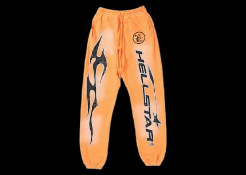 Hellstar Fire Orange Closed Elastic Bottom Sweatpants Orange Dye