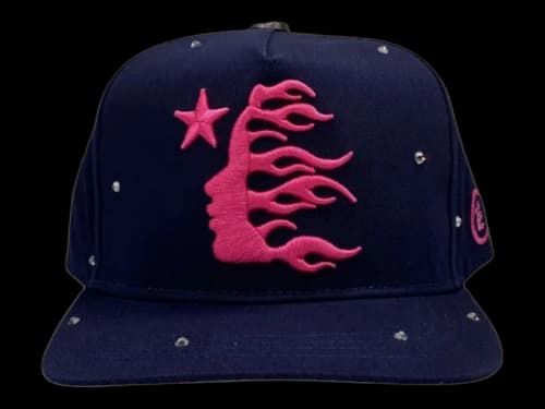 Hellstar OG Logo Rhinestone Snapback Hat Pink/Navy