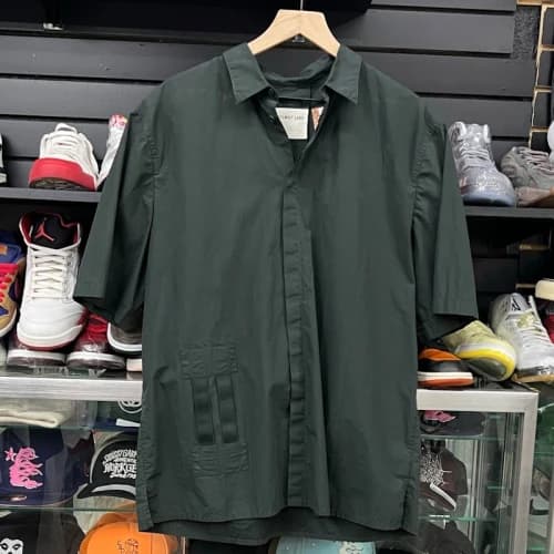 Helmut Lang Utility Strap Short Sleeve Button Up Shirt Green