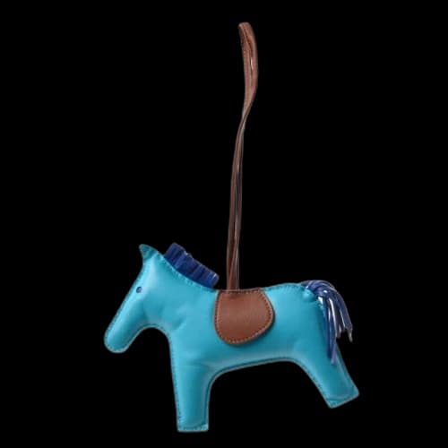 Hermes Bag Charm Milo Rodeo Horse Lambskin GM Bleu Azteque/Bleu Electrique/Fauve