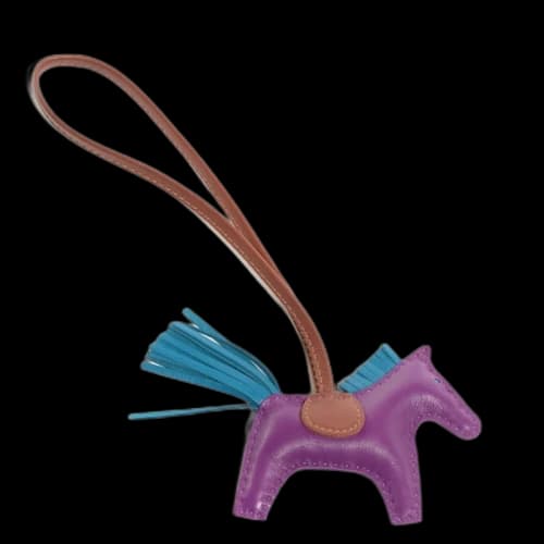 Hermes Bag Charm Rodeo Horse Milo PM Anemone/Bleu Izmir/Fauve