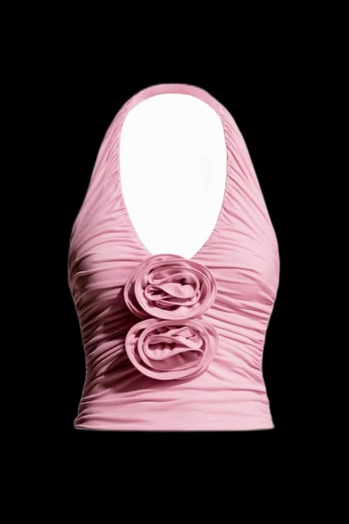 H&M x Magda Butrym Halterneck Top with Rose Applique Light Pink