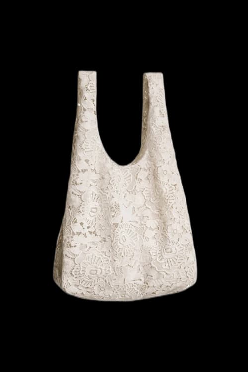H&M x Magda Butrym Lace Tote Bag with Floral Applique Cream