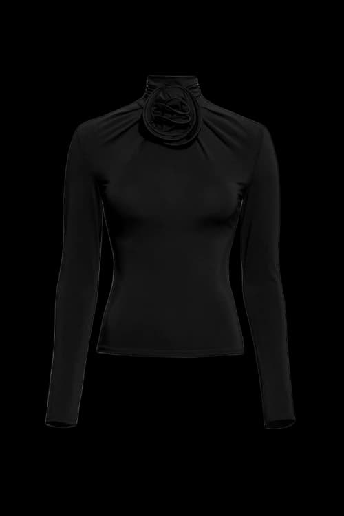 H&M x Magda Butrym Mock Turtleneck Top with Rose Applique Black