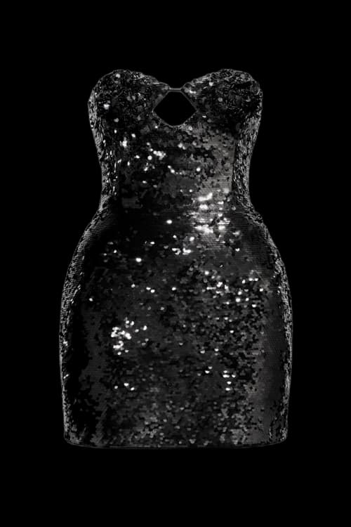 H&M x Magda Butrym Sequined Hourglass Dress with Rose Applique Black