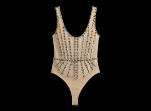 H&M x Stella McCartney Women's Crystal-Embellished Mesh Bodysuit Beige
