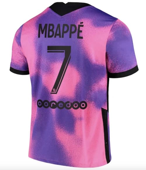 Jordan Paris Saint-Germain Fourth Stadium Shirt 2020-21 with Mbappe 7 printing Jersey Purple/Pink
