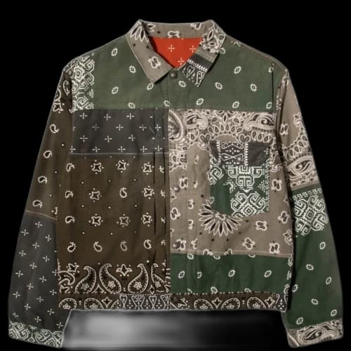Kapital Flannel Reversible Bandana 1st Jacket Khaki/Orange