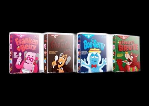 KAWS Monsters Franken Berry Count Chocula Boo Berry Frute Brute Cereal Limited Edition in Acrylic Case 4x Lot (Not Fit For Human Consumption)