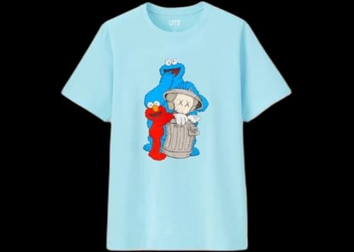 KAWS x Uniqlo x Sesame Street Companion Trash Can Tee (Japanese Sizing) Light Blue