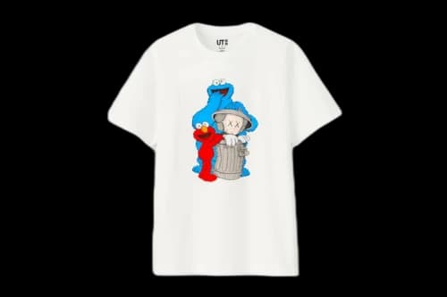 KAWS x Uniqlo x Sesame Street Companion Trash Can Tee White