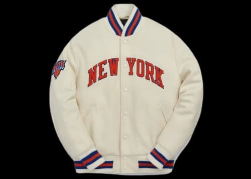 Kith Golden Bear for New York Knicks Varsity Jacket Sandrift