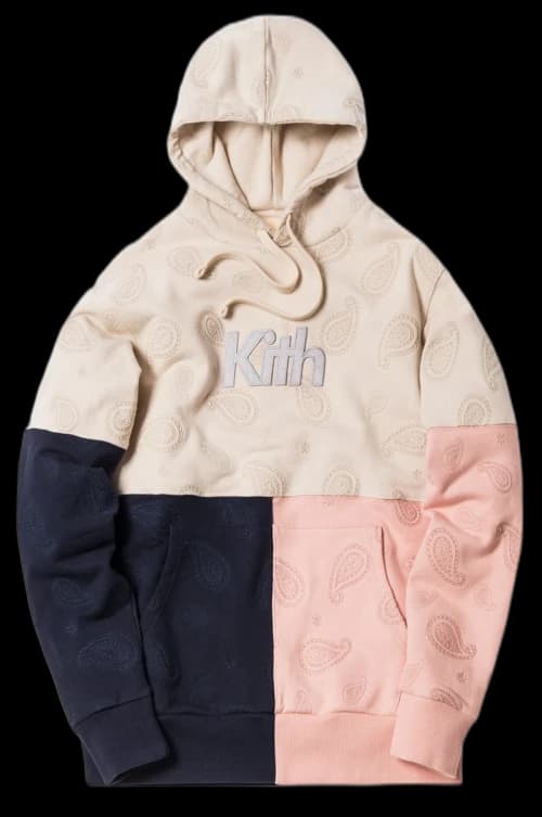 Kith Paisley Tri-Block Hoodie Ivory/Navy/Coral