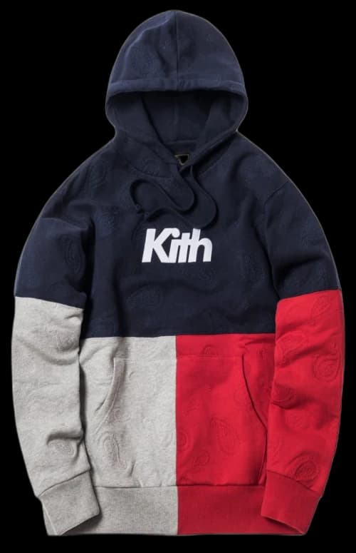 Kith Paisley Tri-Block Hoodie Navy/Heather Grey/Red