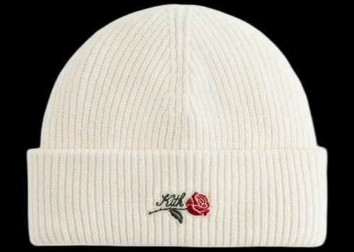 Kith Script Rose Felt Embroidery Cotton Beanie Sandrift