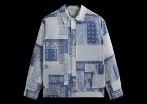 Kith Washed Paisley Long Sleeve Boxy Collared Overshirt Light Indigo