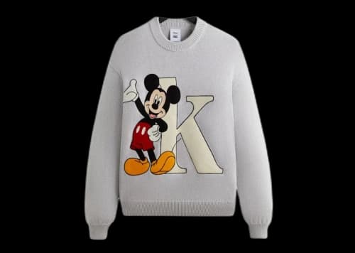 Kith x Disney Mickey & Friends Mickey K Crewneck Sweater Light Heather Grey