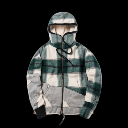 Kith x Greg Lauren 50/50 Plaid/Fleece High Tech Hooded Track Jacket Grey