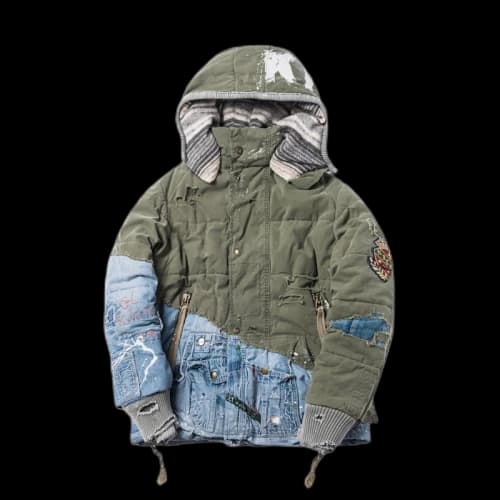 Kith x Greg Lauren Army Tent/Vintage Denim Hooded Retro Classic Jacket Olive/Denim