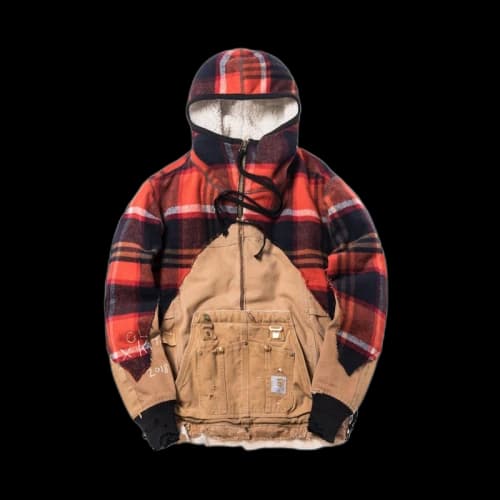 Kith x Greg Lauren High Tech Zip Neck Hoodie Red/Black/Tan