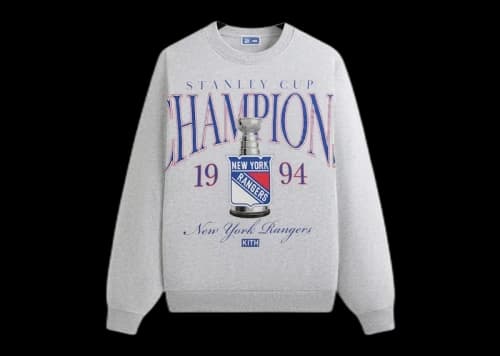 Kith x New York Rangers Champions Nelson Crewneck Light Heather Grey