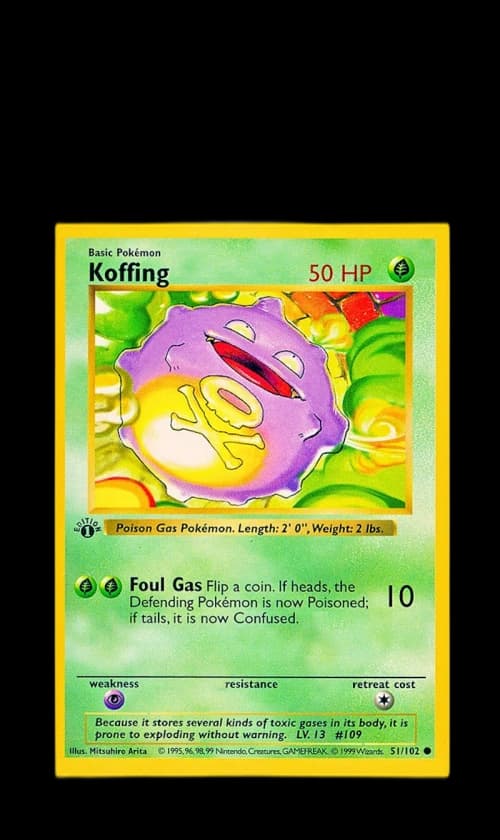Koffing 1999 Pokemon TCG Base Set 1st Edition #51/102 (PSA or BGS Graded)