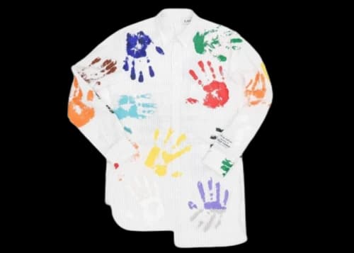 Lanvin x Gallery Dept. Patchwork Asymmetrical Pinstriped Poplin Shirt With Hand Paint Marks White
