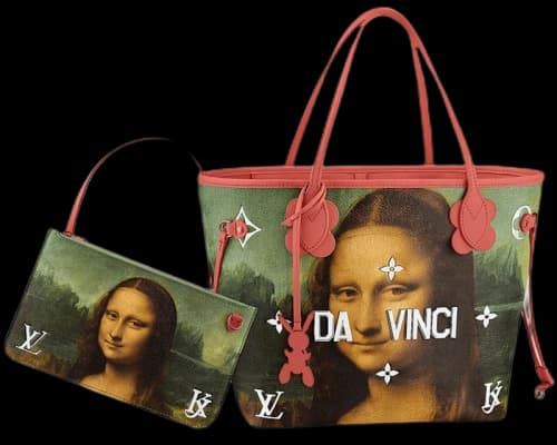 Louis Vuitton x Jeff Koons Neverfull Leonardo da Vinci Masters MM Pink Multicolor