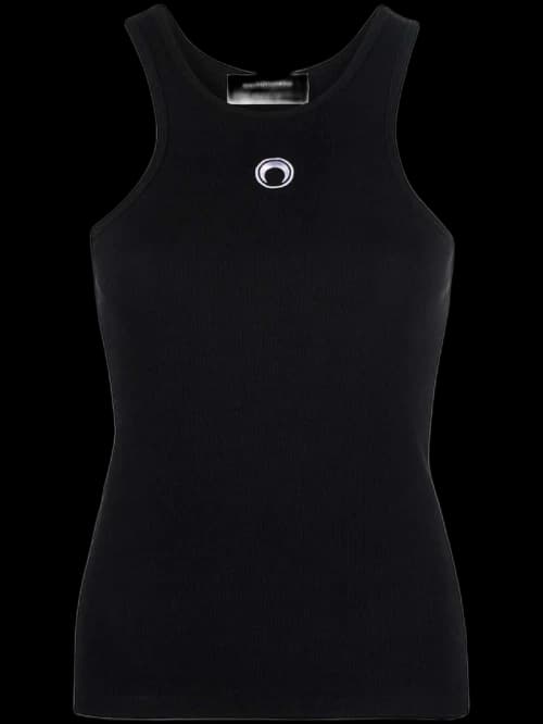 Marine Serre Organic Cotton Ribbed Embroidered Tank Black