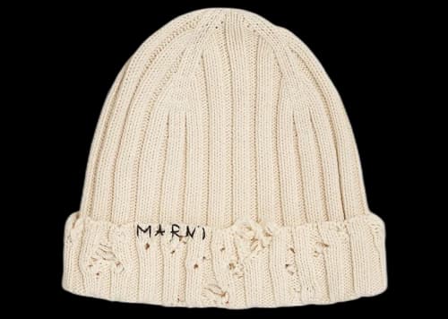 Marni Cotton Knit Beanie Stone White