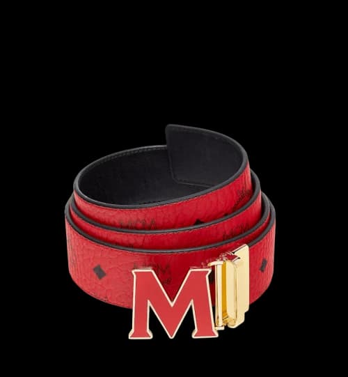 MCM Claus Enamel M Reversible Belt Visetos 1.75W One Size Ruby Red