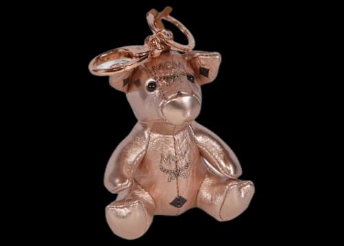 MCM Visetos Pig Keychain Charm Ring Champagne Gold