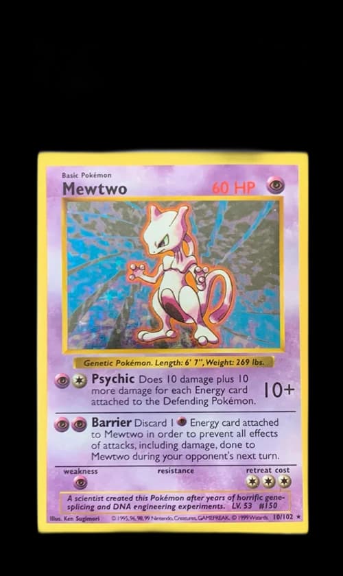 Mewtwo-Holo 1999 Pokemon TCG Base Set Shadowless #10/102 (PSA or BGS Graded)