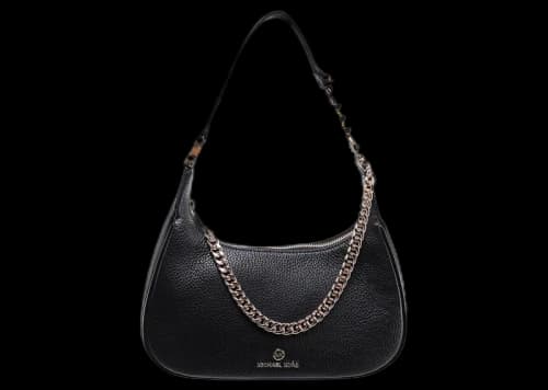 Michael Kors Leather Shoulder Bag With Metal Logo Black