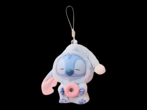 Miniso Top Toy Disney Stitch Eating Something Before Sleep Sleepy Donut Plush Keychain