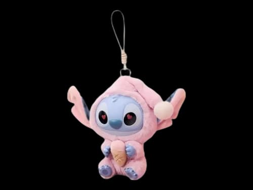 Miniso Top Toy Disney Stitch Eating Something Before Sleep Strawberry Cone Plush Keychain