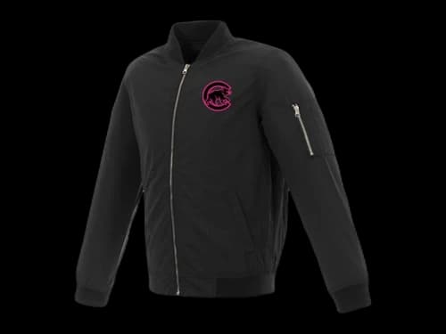 Mitchell & Ness Women's Chicago Cubs JH Design Nylon Bomber Jacket Black/Pink