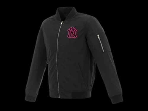 Mitchell & Ness Women's New York Yankees JH Design Nylon Bomber Jacket Black/Pink