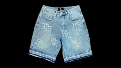 Mixed Emotion ME Rhinestone Denim Shorts Blue