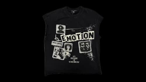 Mixed Emotion Newspaper Sleeveless Tee Black