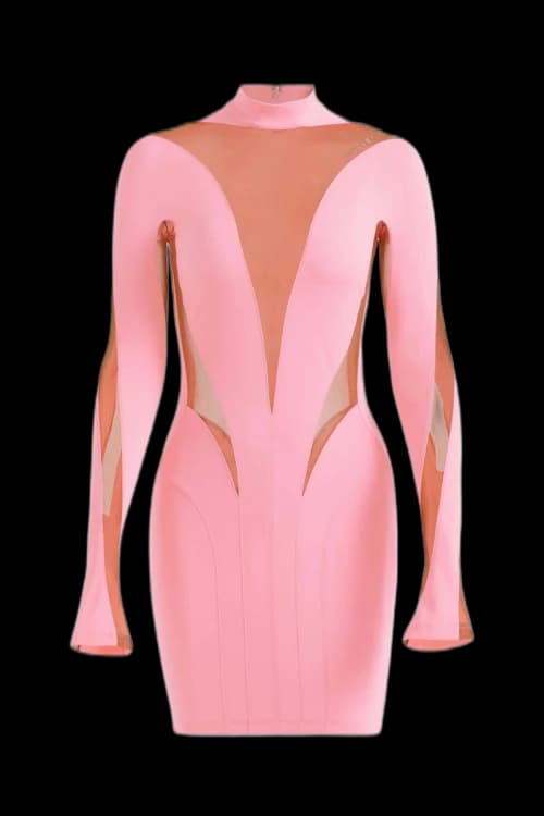 Mugler H&M Mesh-Paneled Mini Dress Pink