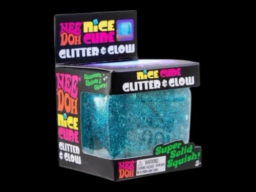 NeeDoh Nice Cube Glitter and Glow Squishy Fidget Toy Blue