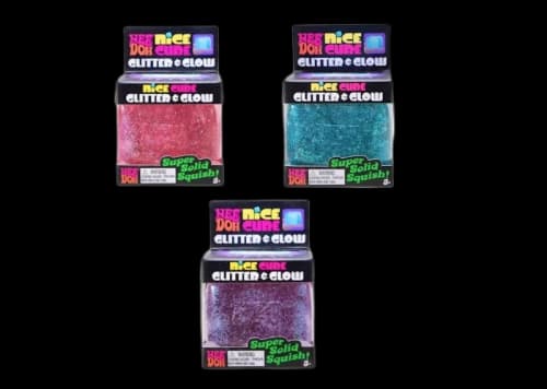 NeeDoh Nice Cube Glitter and Glow Squishy Fidget Toy Set of 3 Pink/ Purple/ Blue